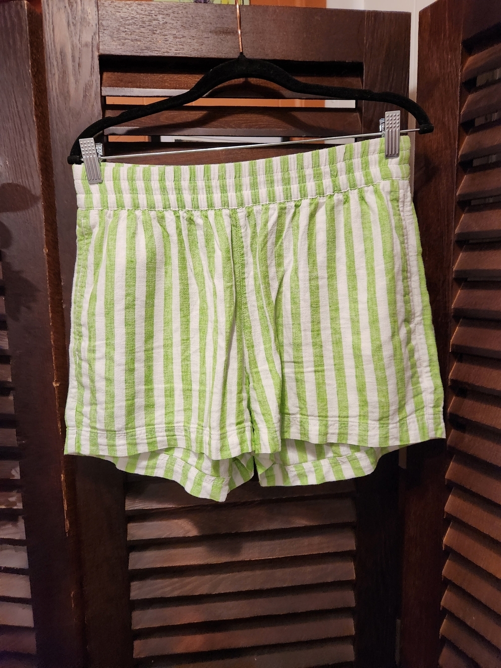 Old Navy Green & White Striped High-Waist Shorts
